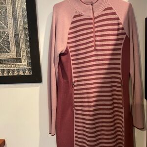 Title Nine Rose and Dusty Rose Striped Long-Sleeve Knit Dress